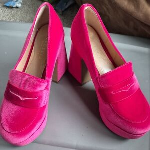 Cecelia New York Hot Pink Velvet Block Heel Loafers